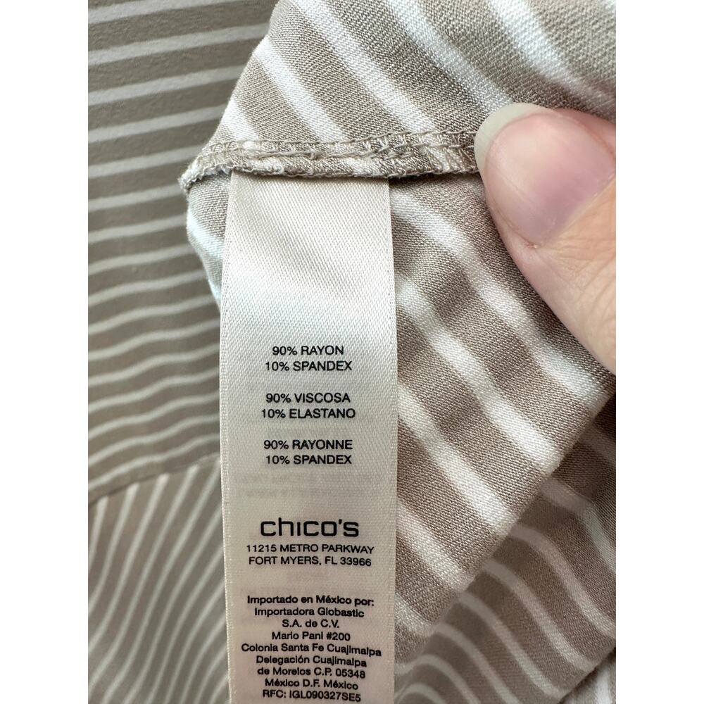 CHICO’S Neutral Striped Asymmetrical Hem Knit V-Neck Dress NWT Size 2 Large - Picture 9 of 10